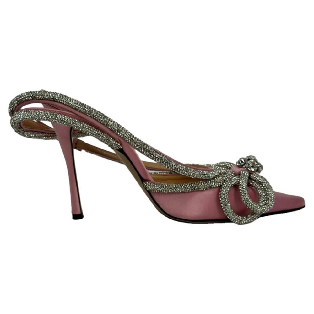 Mach & Mach Double Bow Ankle Strap Pumps in Pink Satin